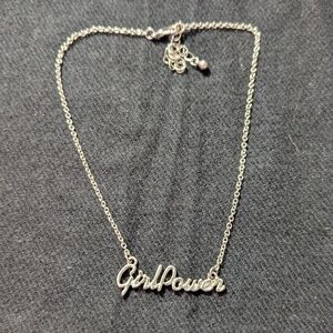 Silver Tone 'Girl Power' Pendant Statement Necklace